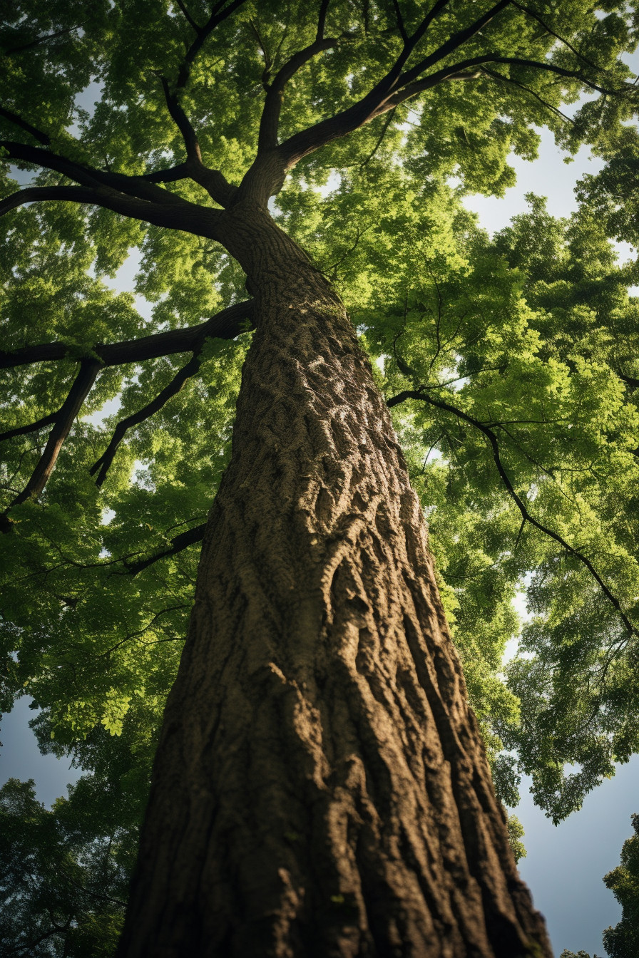 Tall And Resilient Tree Reaching For The Sky In Forest Landscape Free