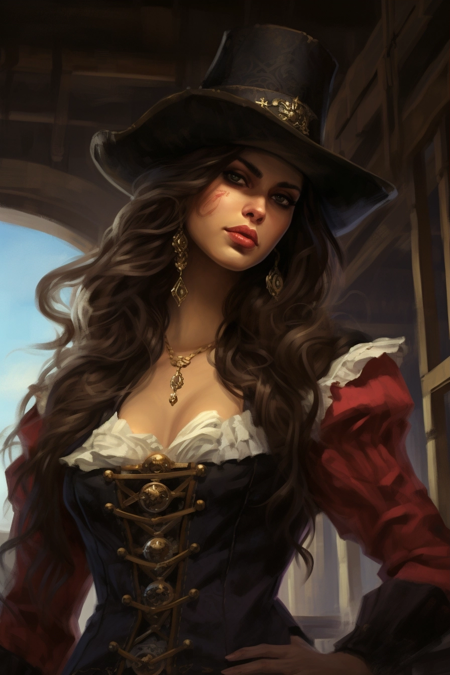 Latina Piratepunk Woman in Detailed Dress and Hat Painting - Free Image ...