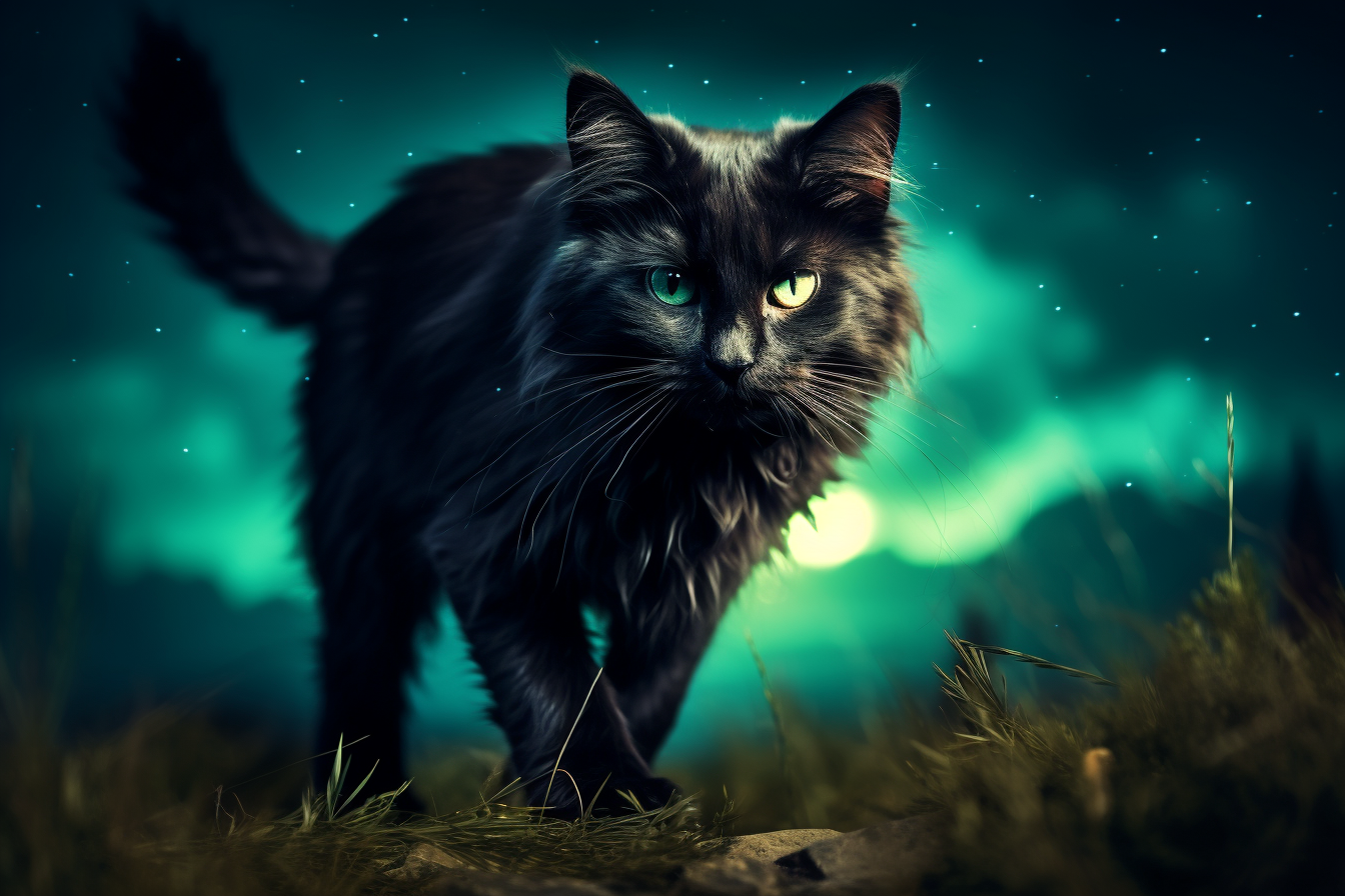 Black Cat Walking Under Starlit Sky in Mystic Ambiance - Free Image ...