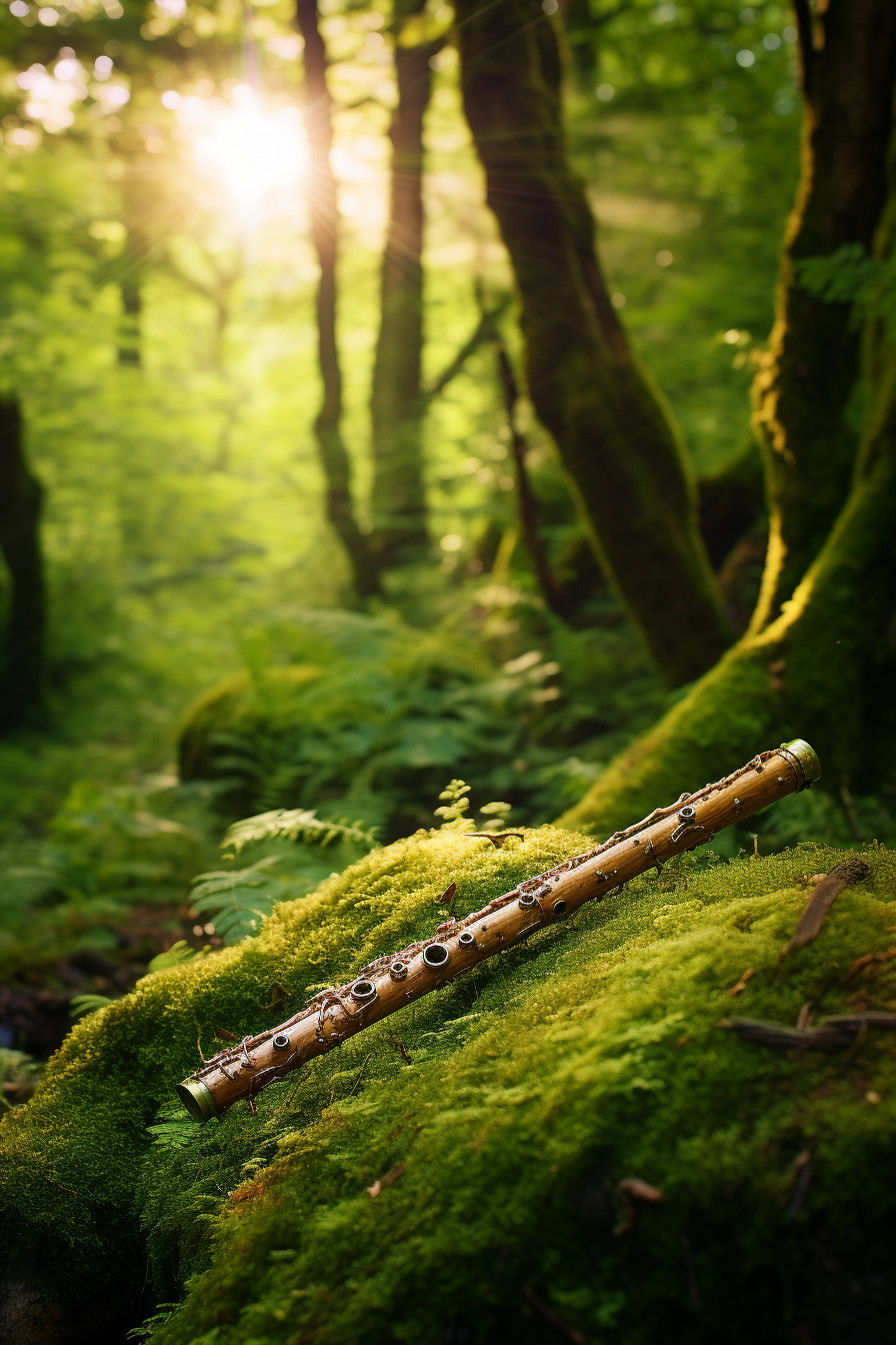 handcrafted-wooden-flute-in-serene-forest-setting-with-warm