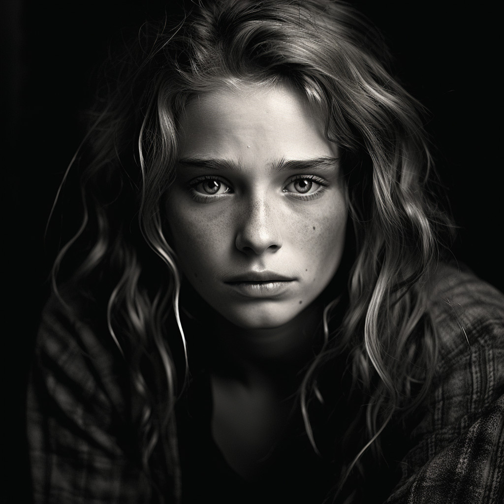 Black and White Portrait of Tearful Girl Featuring Dramatic Chiaroscuro ...