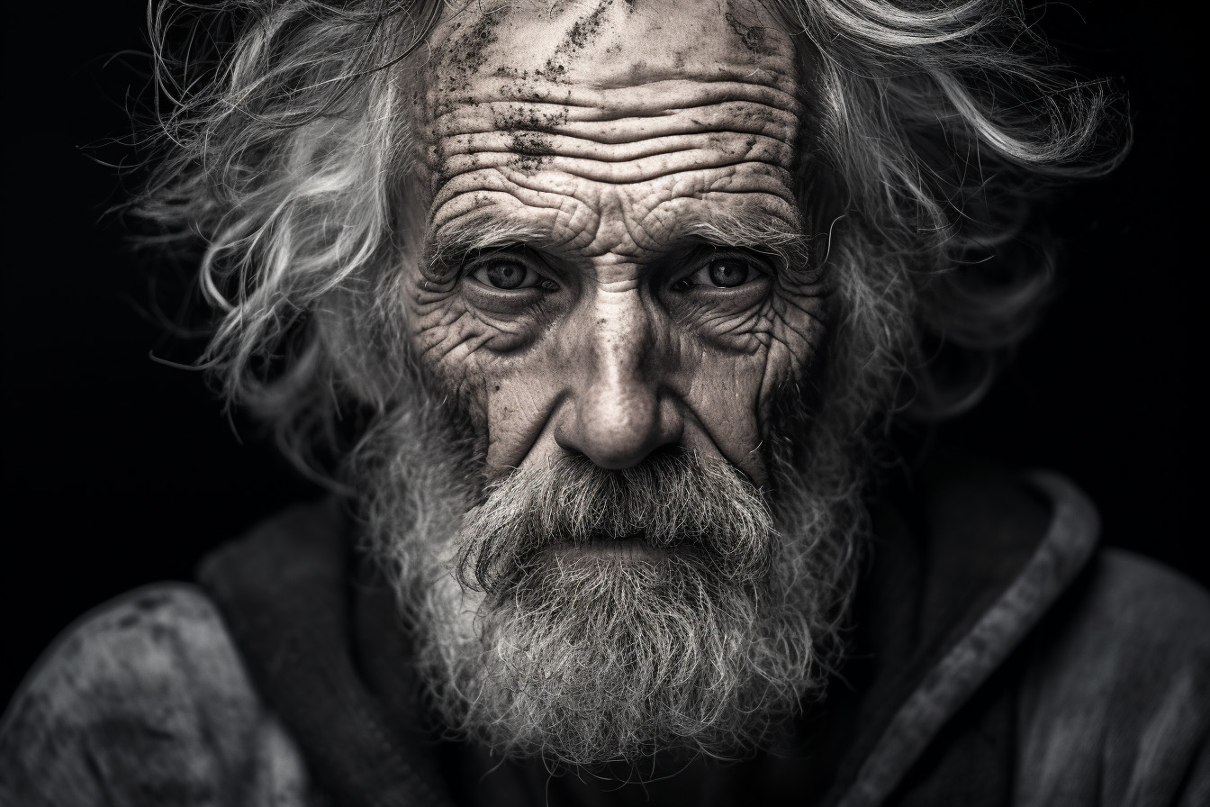 Vintage-Style Black and White Portrait of Elderly Man with Wrinkles ...