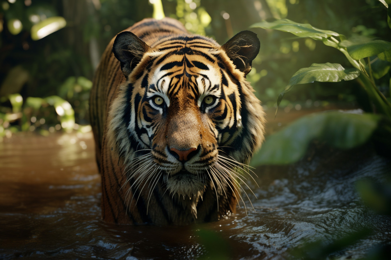 Majestic Tiger Creeping Through Jungle with Sharp Details and Intense ...