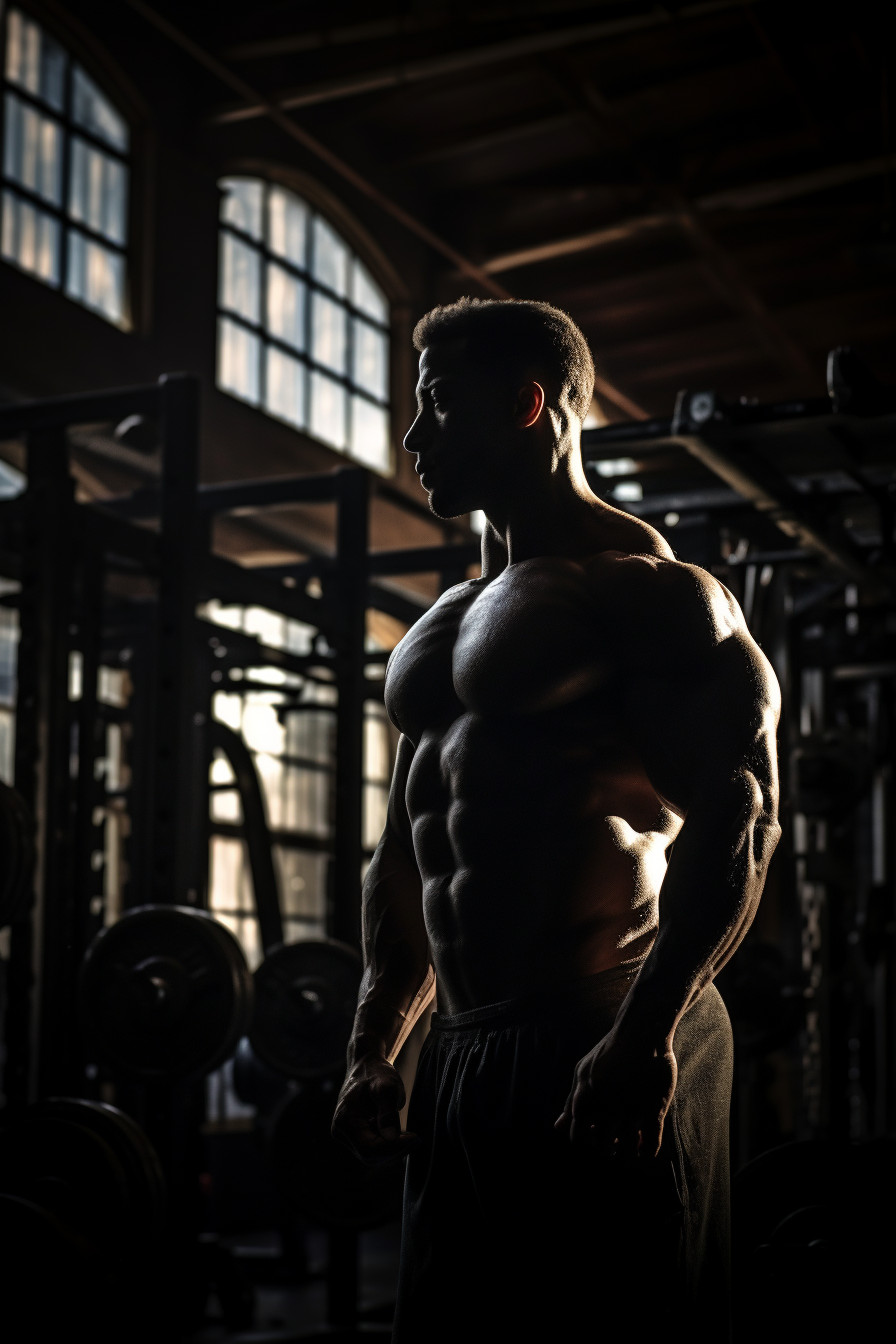 Sculpted Bodybuilder Pumping Iron in Dramatic Gym Setting Free Image Imgenic