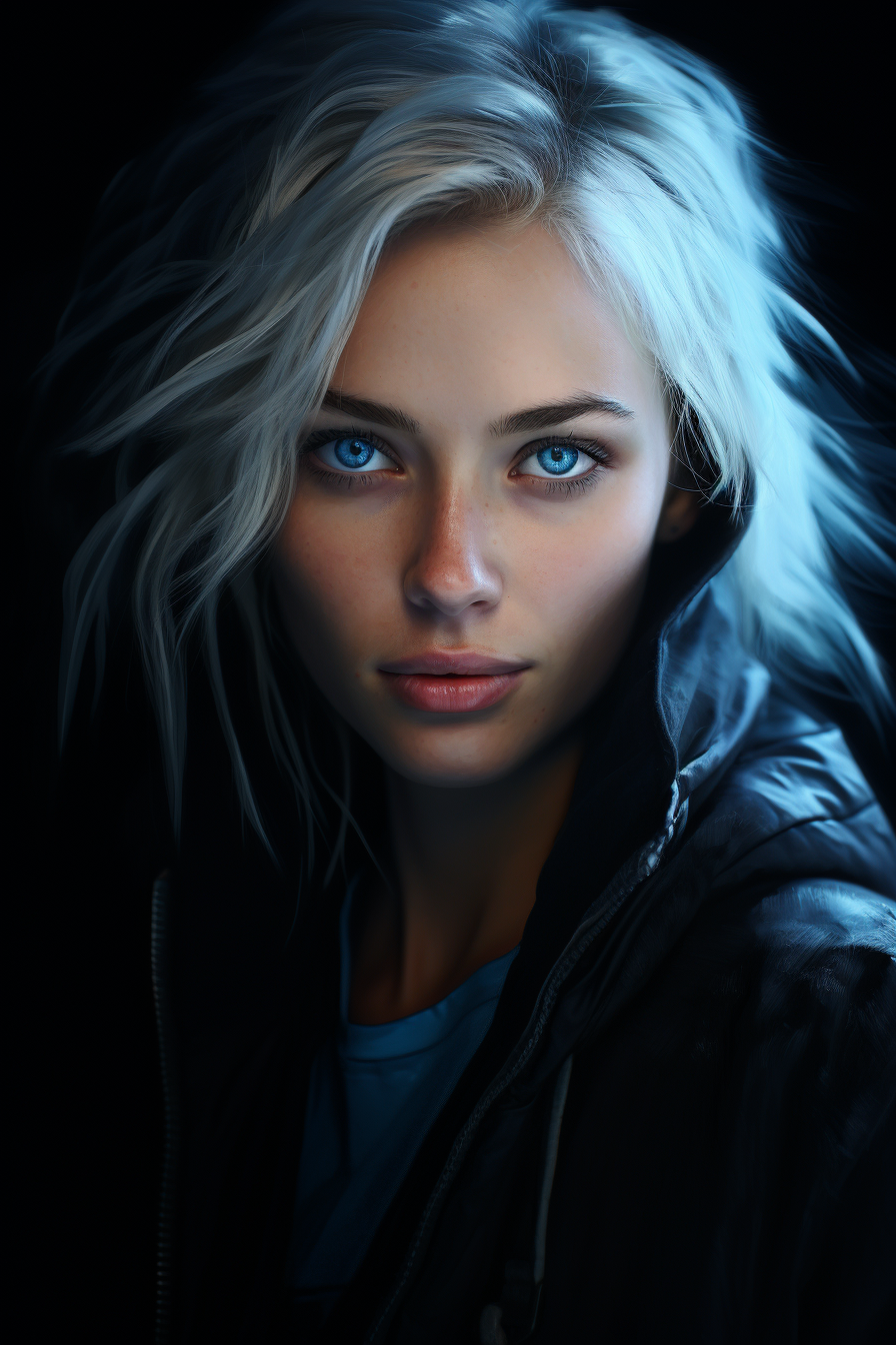 Portrait of Young Woman with Ice-Blue Eyes on Dark Background - Free ...