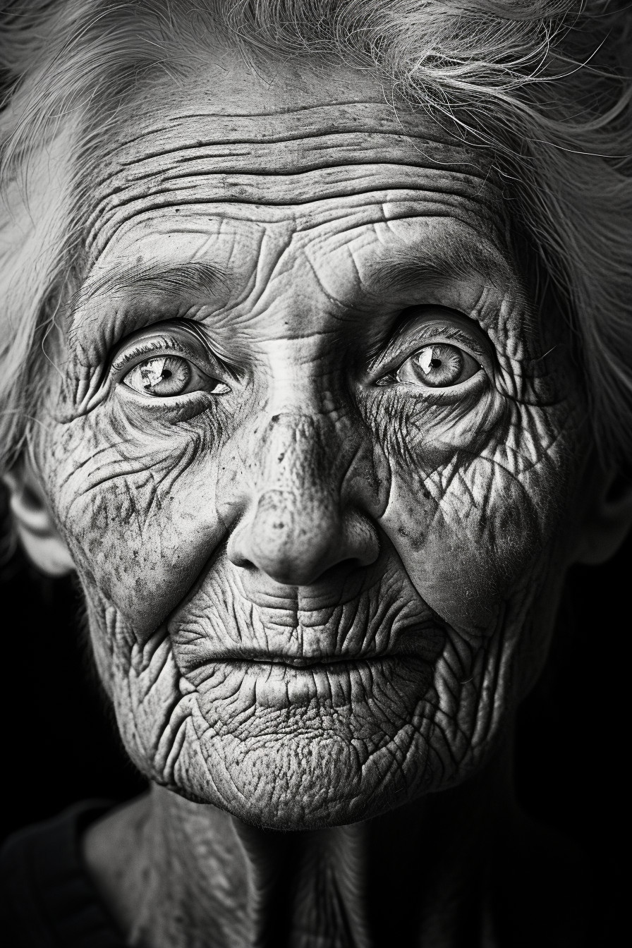 High Resolution Black and White Portrait of an Elderly Woman with ...