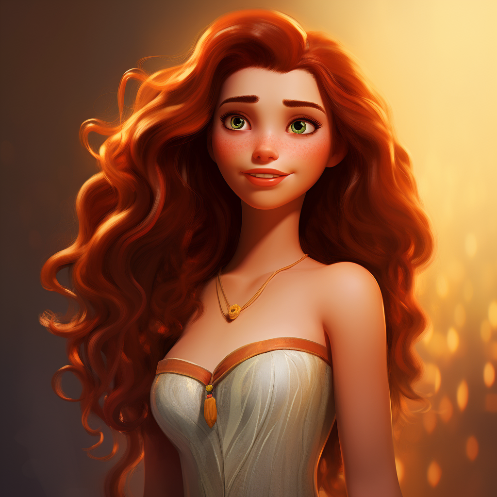 Disney Pixar Style Portrait of Princess Persephone with Long Red Hair ...