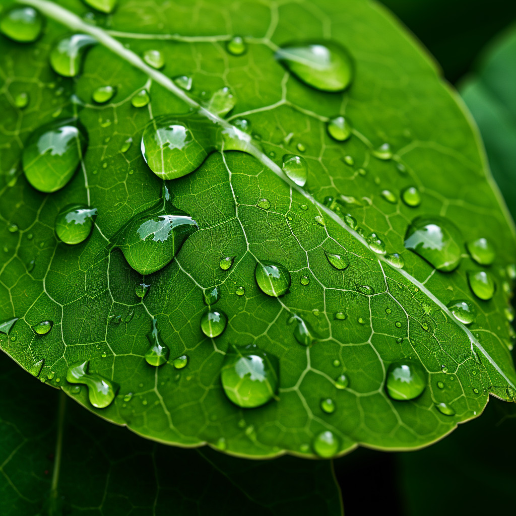 Macro Photography Of A Dew-laden Green Leaf Showcasing Intricate Vein 