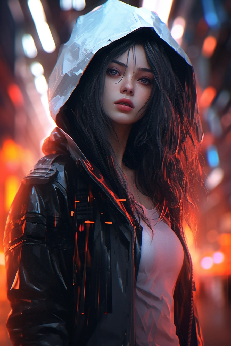 Woman with Plastic Bag on Head in Cyberpunk Setting - Free Image - Imgenic