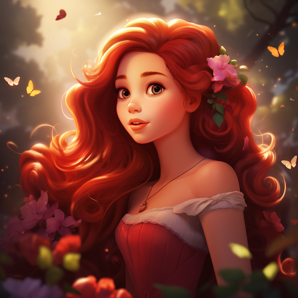 Disney Pixar Style Painting of Princess Persephone with Long Red Hair ...