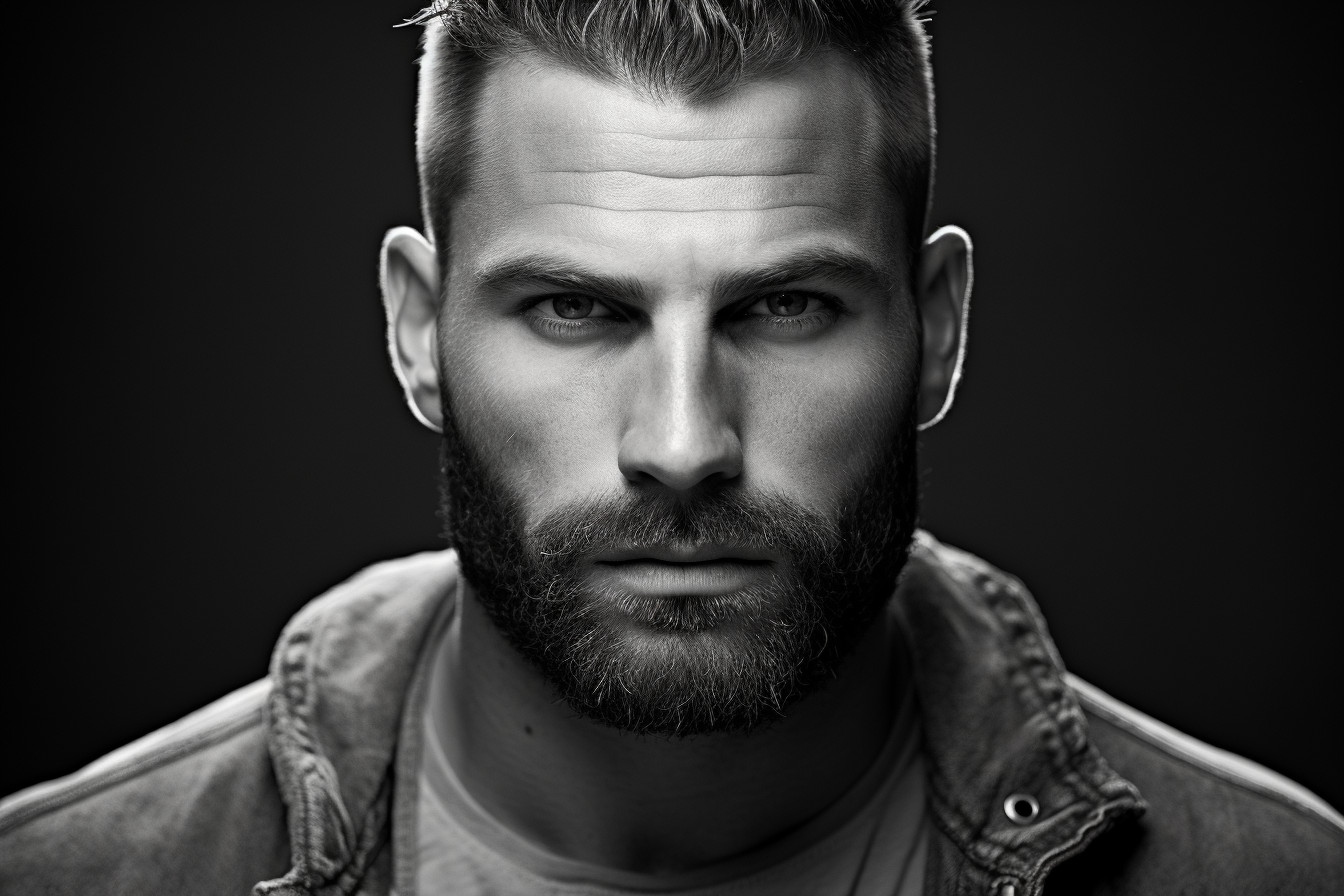 Black and White Portrait of Serious Man with Strong Jawline and Rugged ...