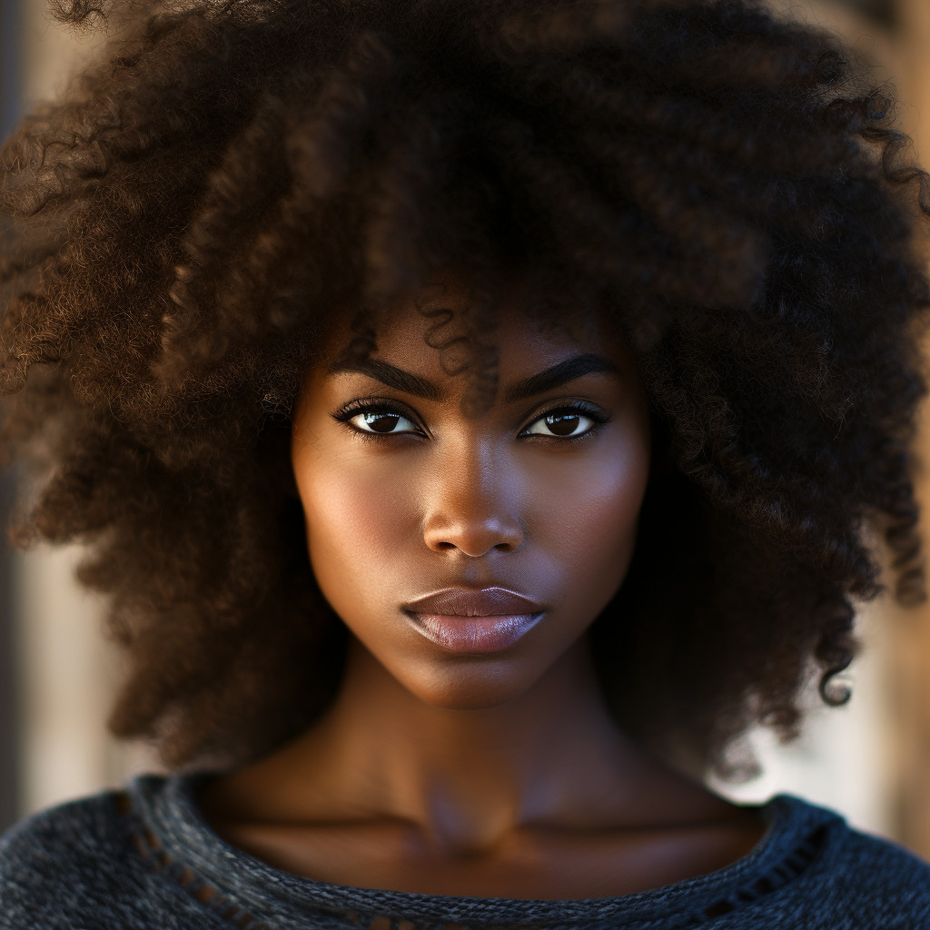 Powerful Close-Up Portrait of a Black Woman with Afro Highlighting ...