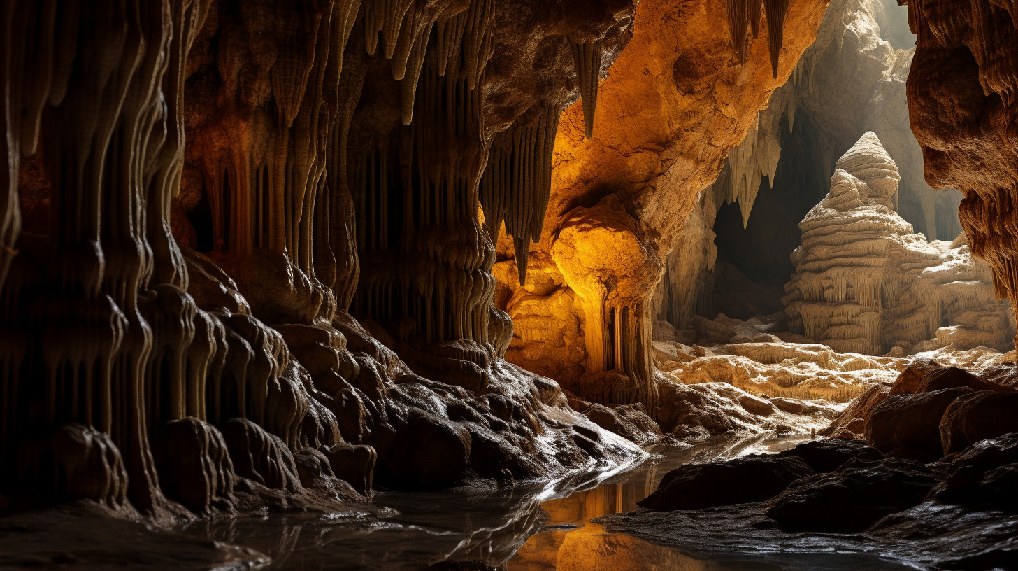 High-Resolution Image of Desert Cave with Stalactites and Daylight Peek ...