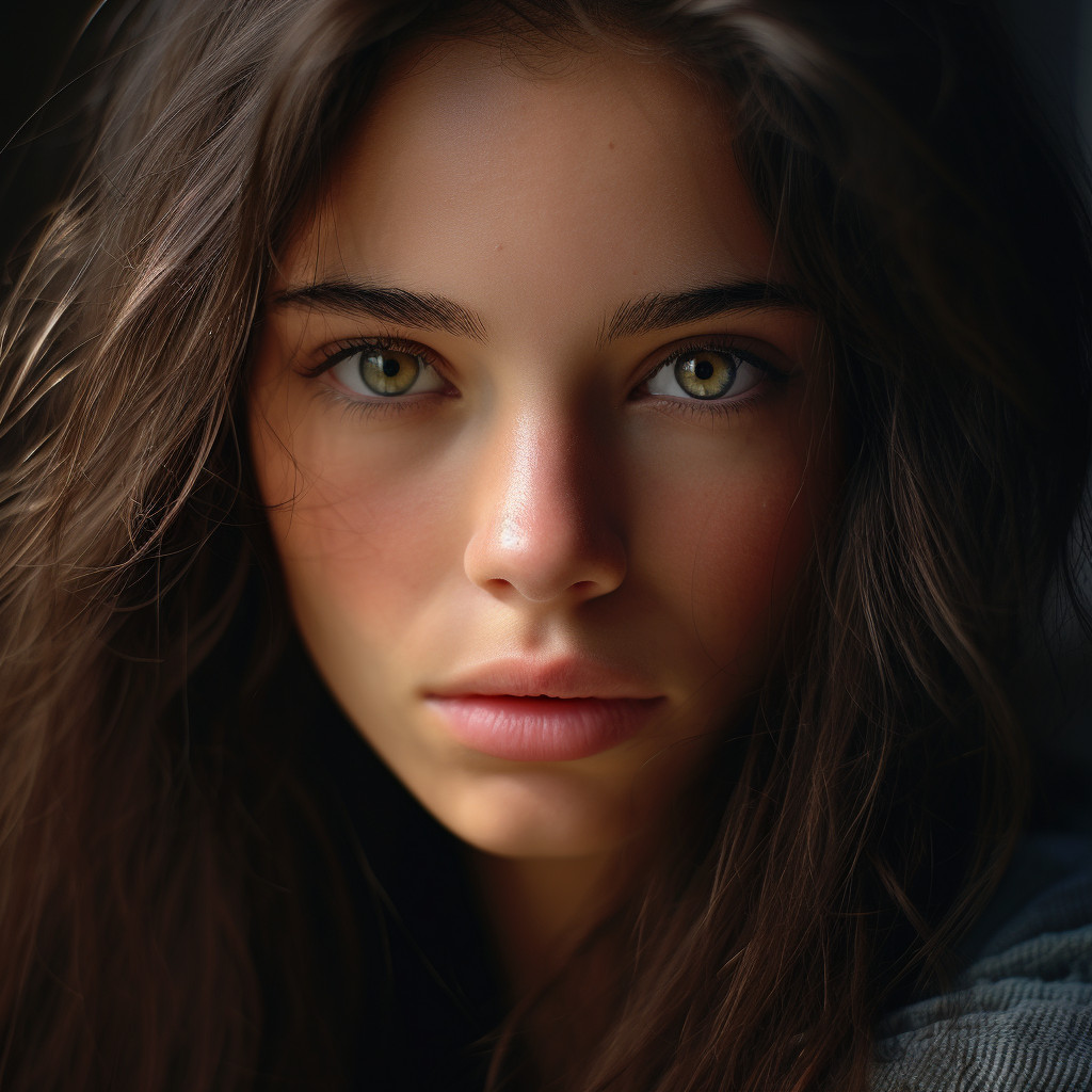 Close-up Portrait of a Young Actress with Dreamy Eyes and Detailed Skin ...