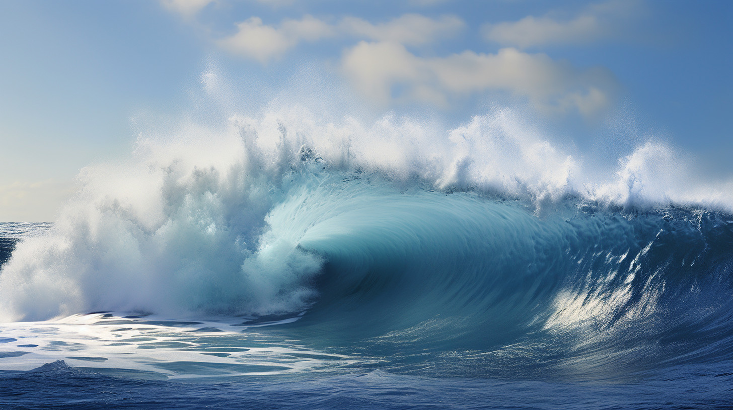 Hyper-realistic Tsunami Wave Crashing Towards Sunny Coastal Scene ...