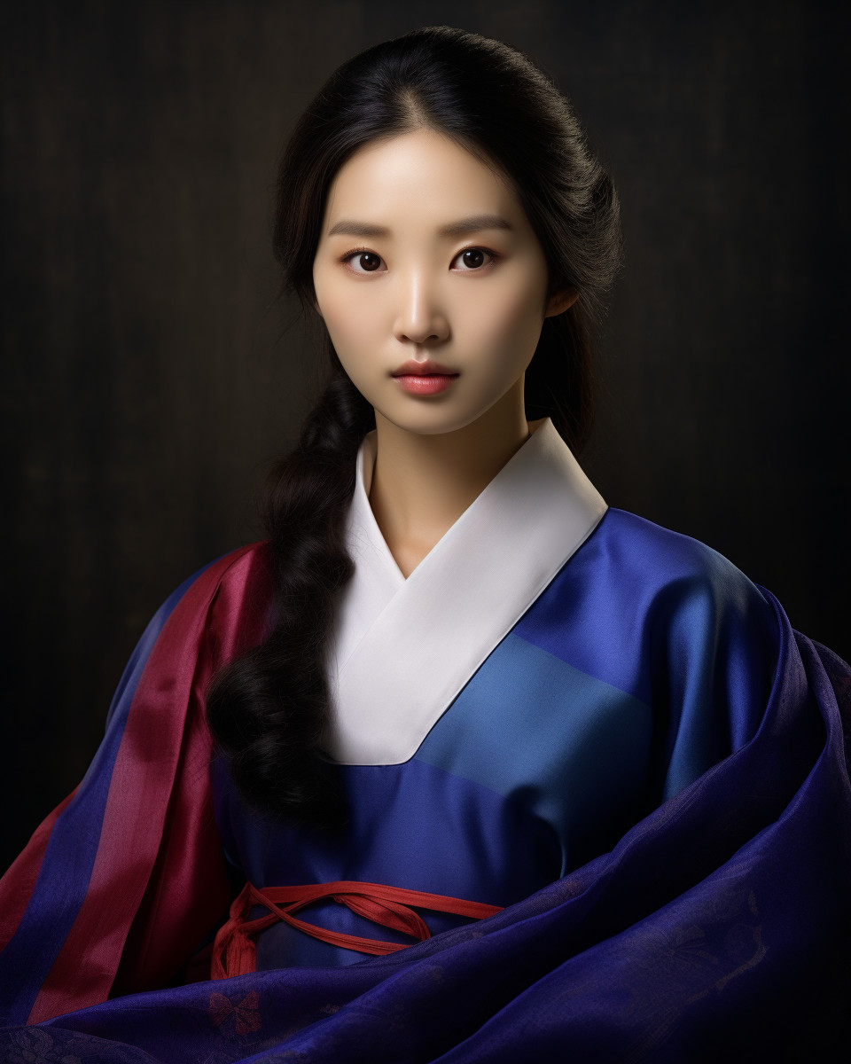 Beautiful Korean Woman in Traditional Hanbok Portrait with Expressive ...