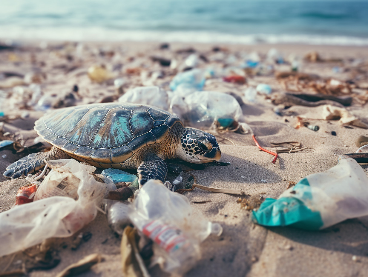 Underwater Shot of Sea Turtle Trapped in Ocean Plastic Pollution - Free ...