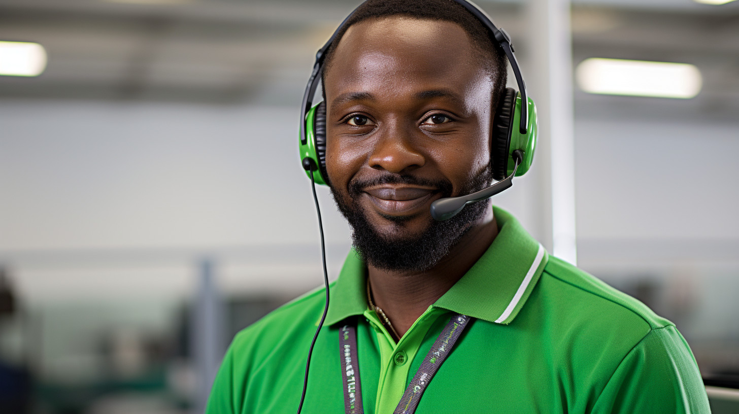 Customer Service Representative With Headphones Displaying Excellent 