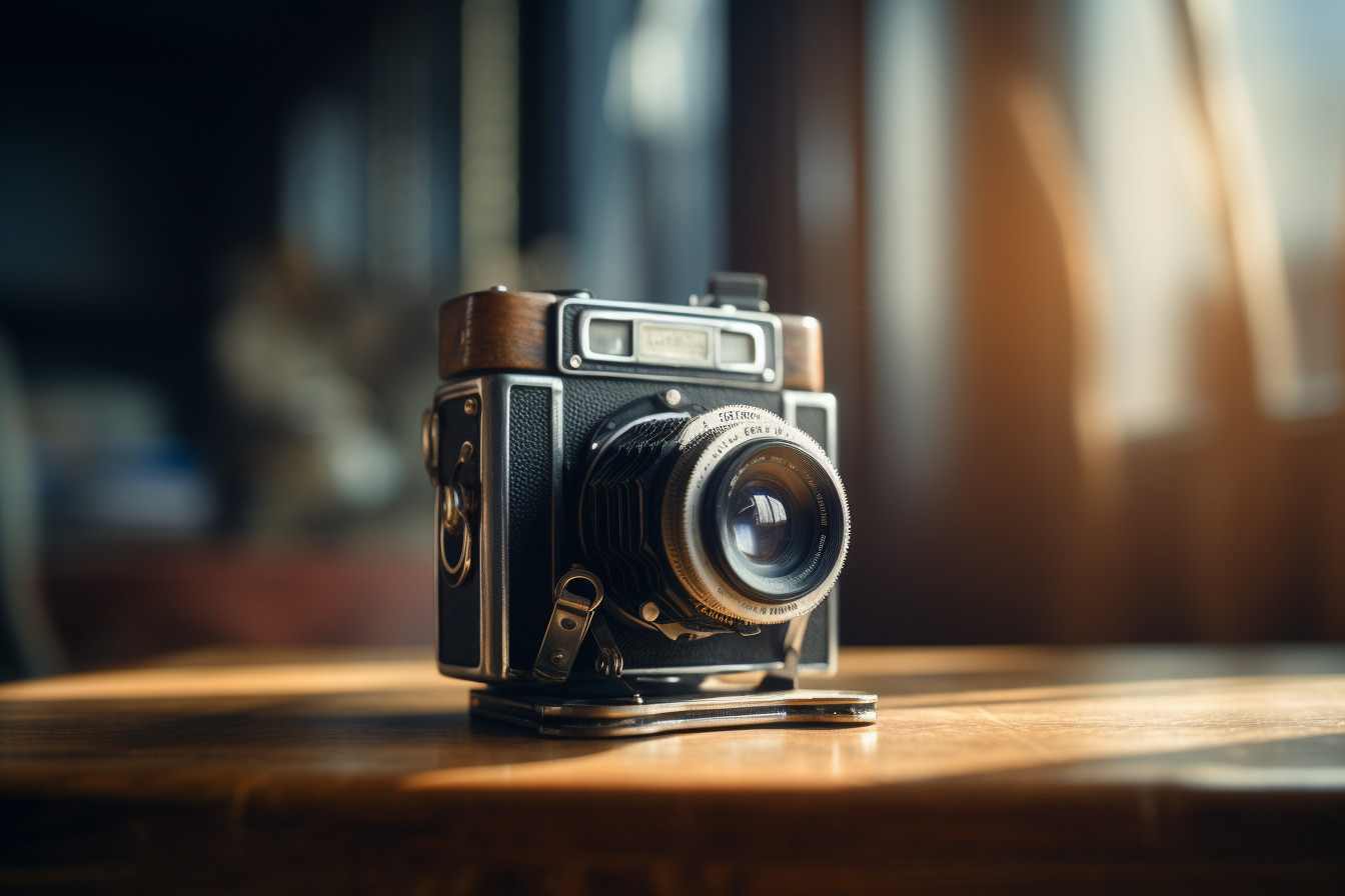 Vintage Film Camera on Wooden Table Captured in Classic Film ...