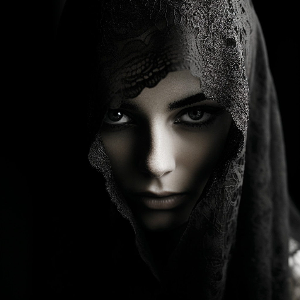 Black and White Portrait of Mysterious Veiled Woman with Expressive ...