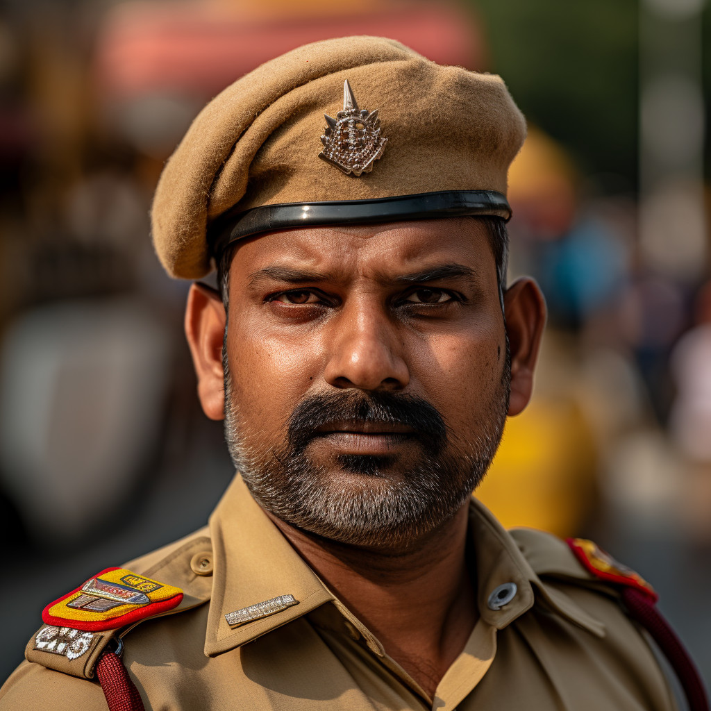 Stern Indian Policeman in Traditional Khaki Uniform: A Detailed ...