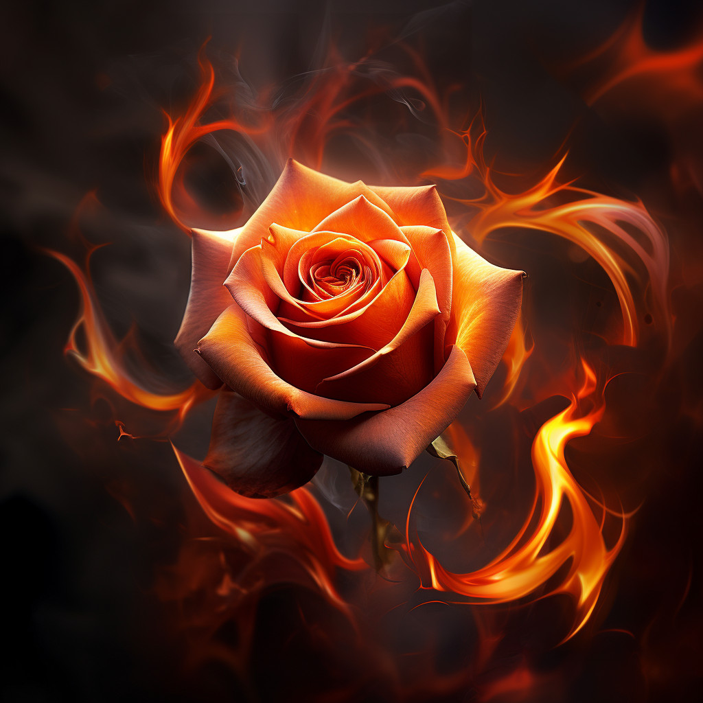 Fiery Rose with Flaming Petals in Twilight - Surrealist Artwork - Free ...