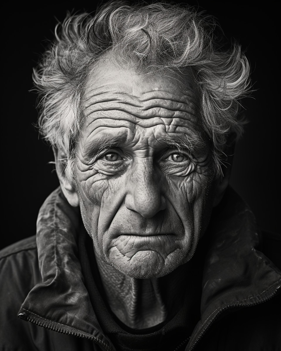 Black and White Portrait of Elderly Man Highlighting Wrinkles and ...