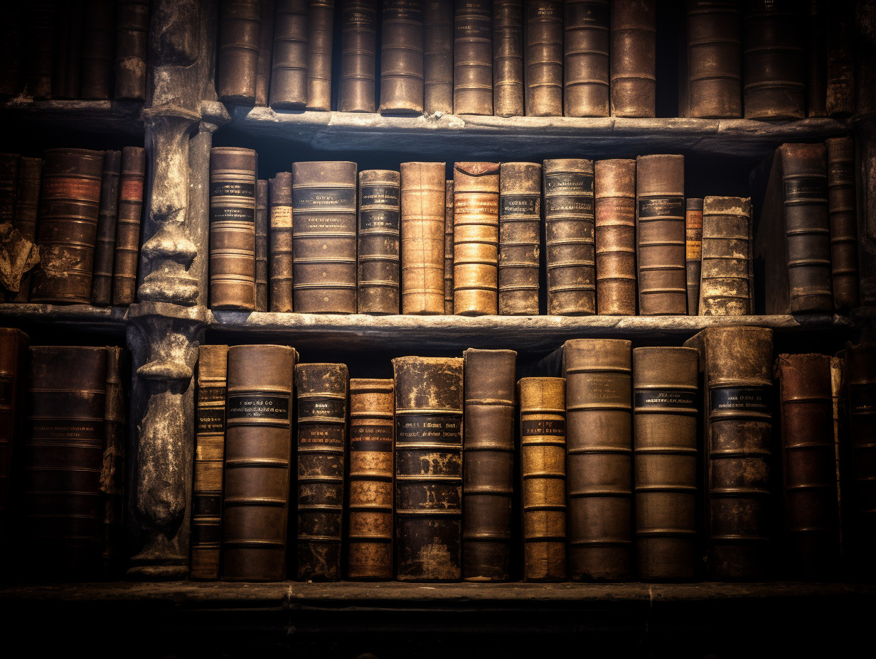 Antique Book Wall in Old Library: Towering Stacks of Timeless Wisdom ...