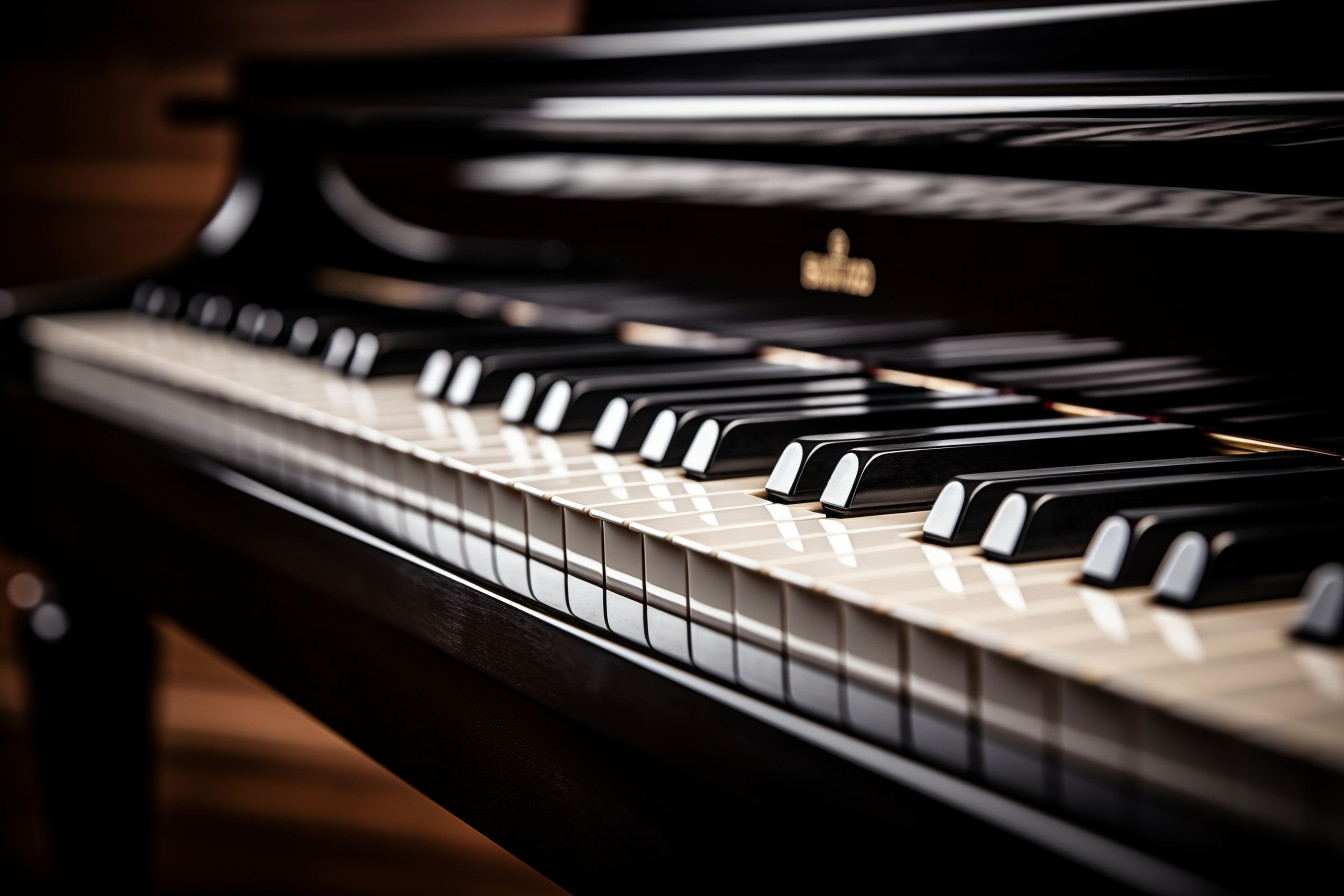 Close-Up Image of Piano Keys: Black and White Contrast in Warm Indoor