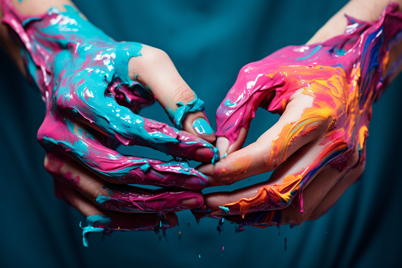 Vibrant Interwoven Hands Painted in Contrasting Colors - Abstract Stock ...