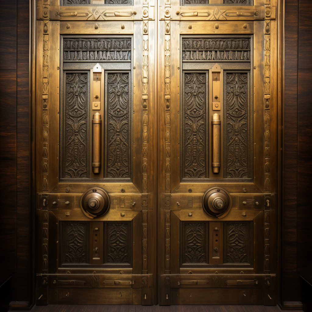 Intricately Carved Vintage Elevator Doors With Brass Fixtures - Free 