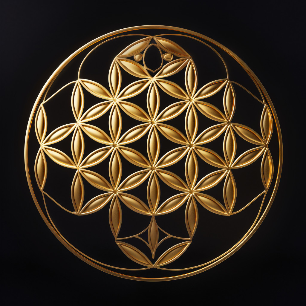 Mesmerizing Golden Flower of Life Symbol on Deep Black Background ...