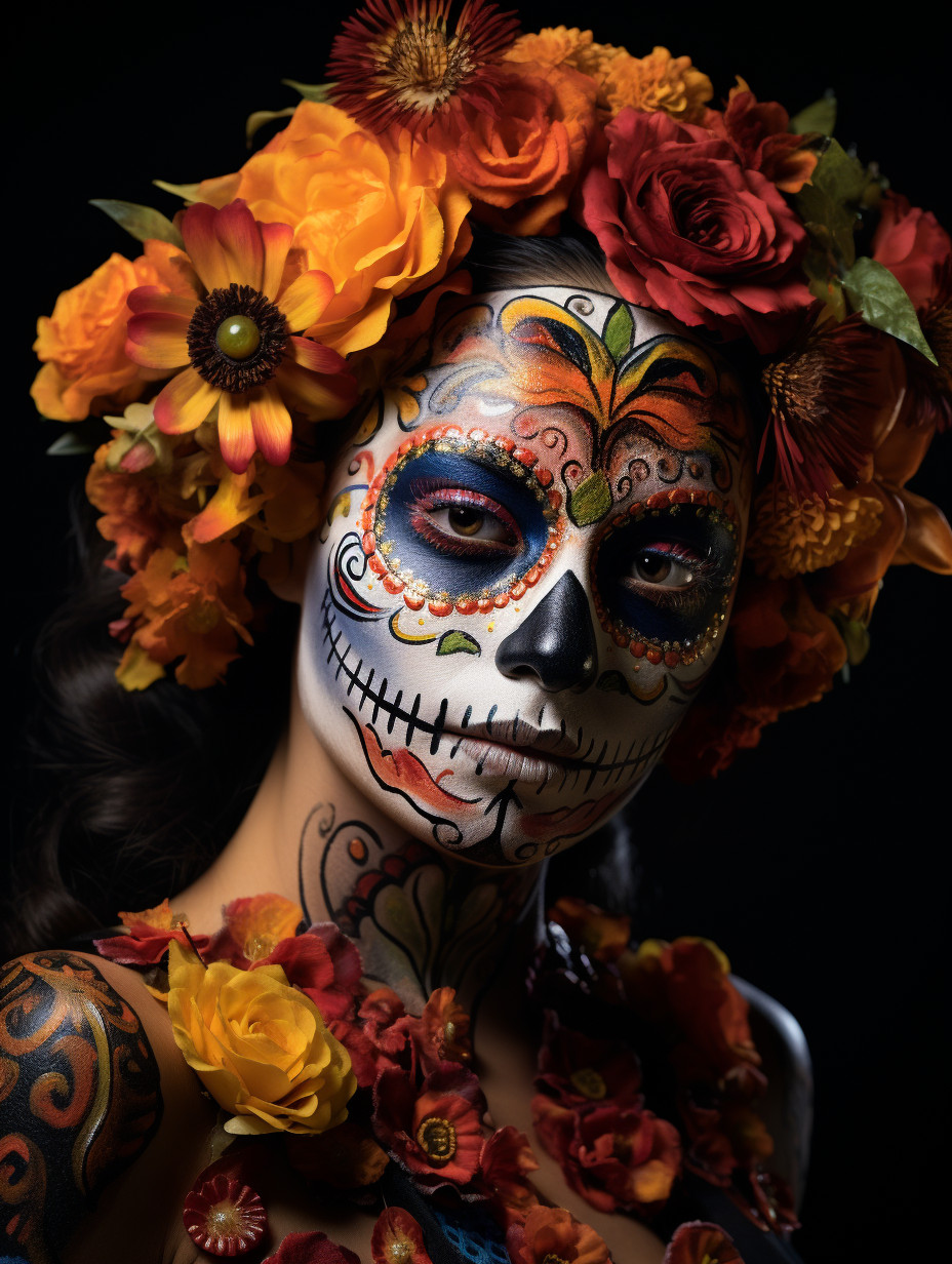 Colorful Día De Los Muertos Celebration: Vibrant Skull, Marigold 