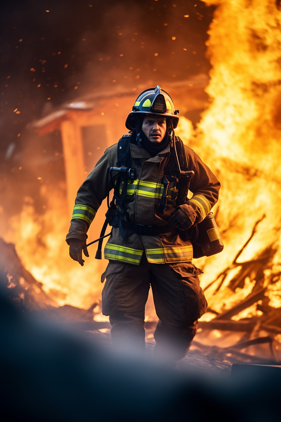 Firefighter Braving Intense Flames in Dynamic Pose - Free Image - Imgenic