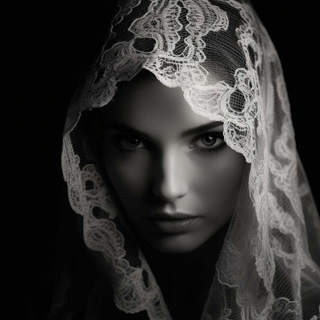 Enigmatic Portrait of a Veiled Woman Behind Lace Curtain - Free Image ...