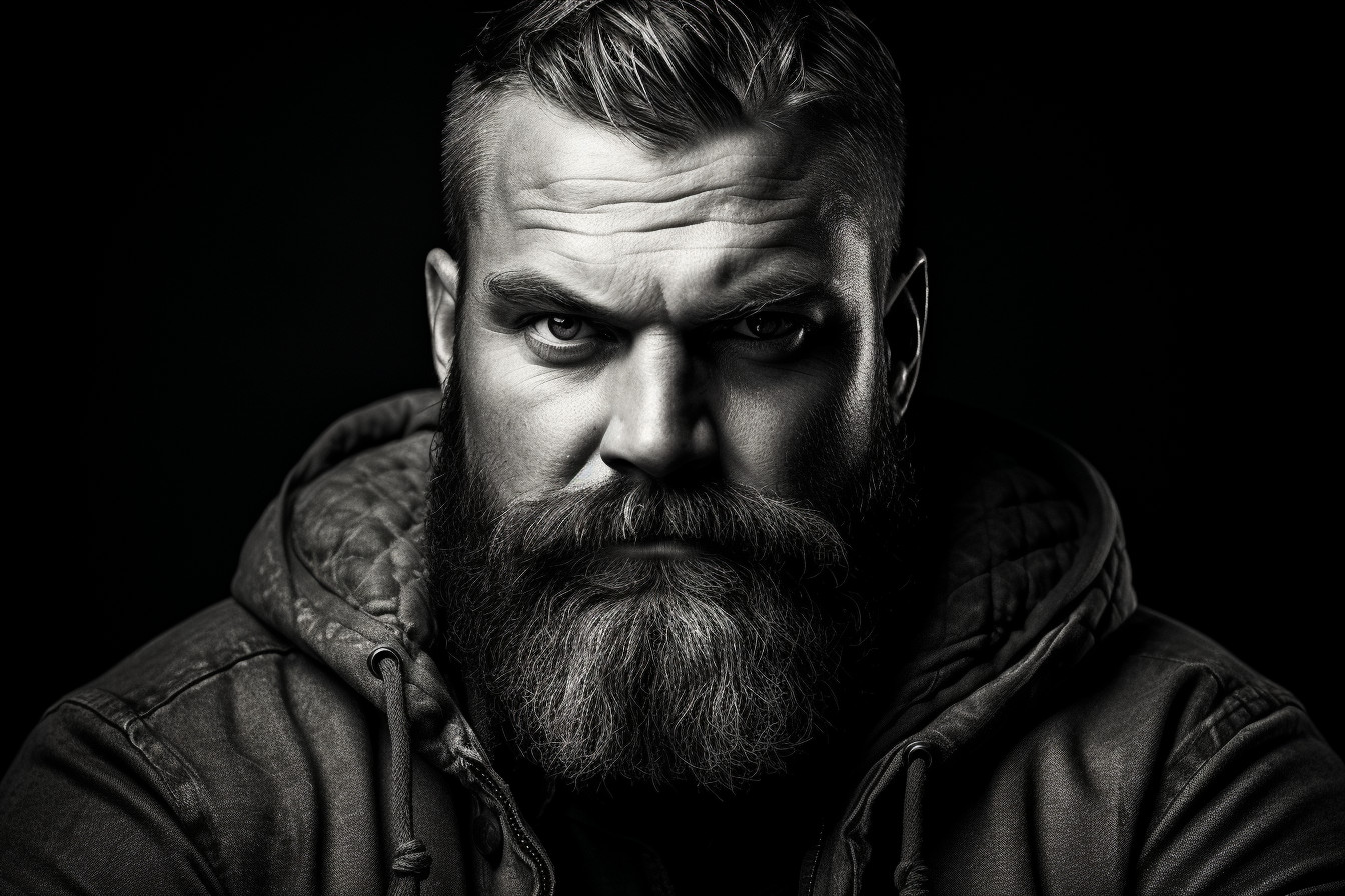 Strong and Timeless Black and White Male Portrait with a Rugged Beard ...