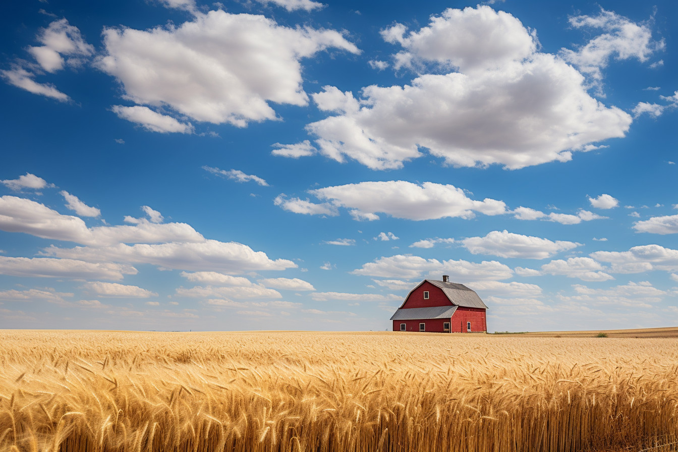 Scenic Midwest Landscape: Vibrant Wheat Fields and Iconic Red Barns ...