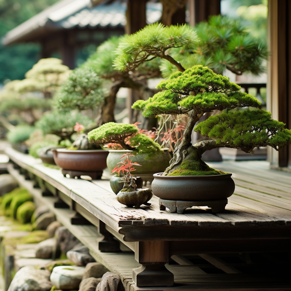 Fine Art Style Photo of Assorted Bonsai Trees in a Japanese Garden ...