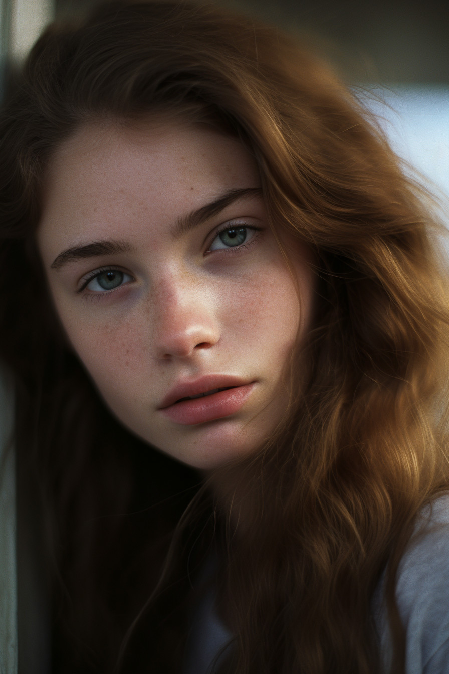 Close-up Portrait of a Young Actress with Dreamy Eyes and Detailed Skin ...